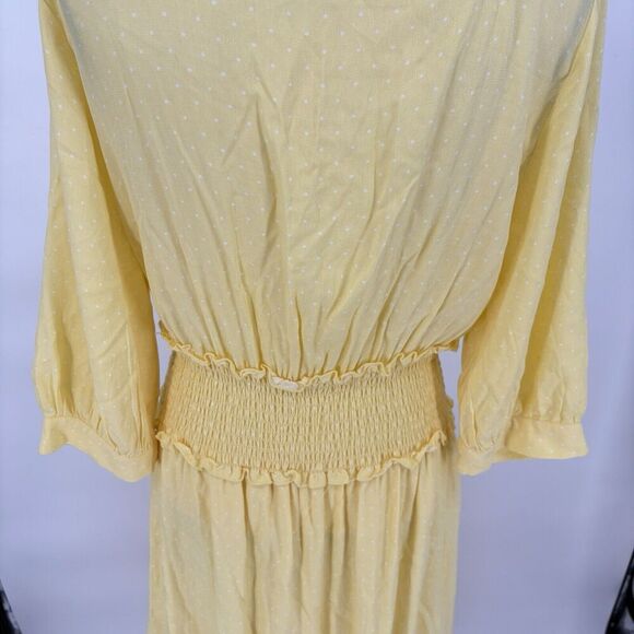$99 Elodie Women's Yellow Half Sleeve Smocked Polka Dot Midi‎ Dress Size XLarge - Picture 8 of 12
